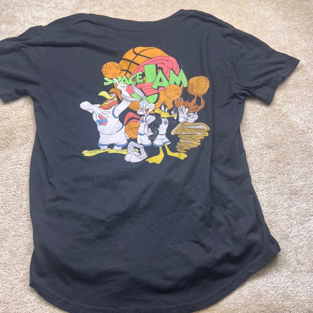 Space Jam Tune Squad Graphic Baseball Jersey Shirt Black XL Bugs Bunny Daffy Taz